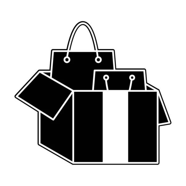 Sacos de compras silhueta dentro do pacote caixa aberta — Vetor de Stock