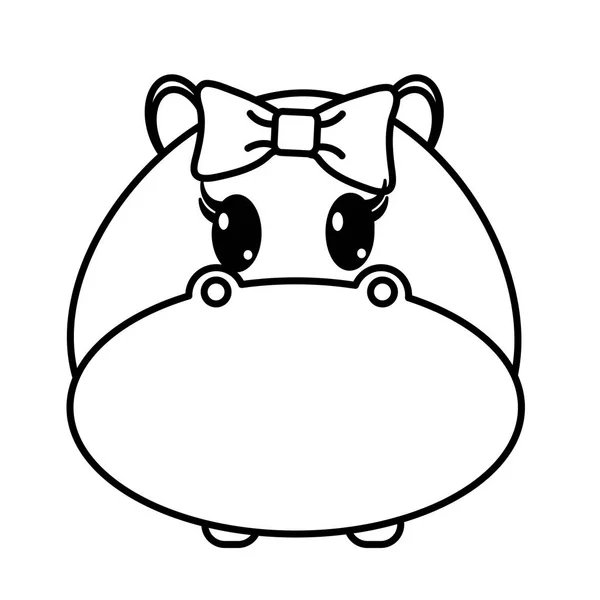 Ligne femelle hippopotame tête mignon animal — Image vectorielle