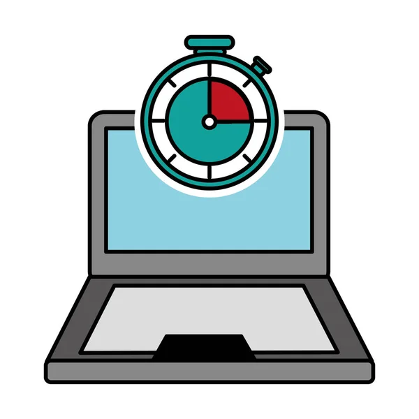 Laptop Chronometer Voor Levering Verzend Logistiek Theme Geïsoleerd Ontwerpen Vectorillustratie — Stockvector