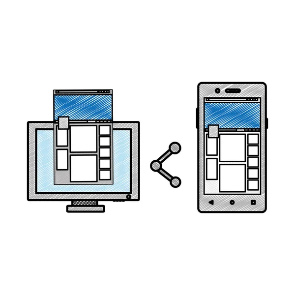 Ordenador Teléfono Inteligente Dispositivo Gadget Tecnología Tema Diseño Aislado Ilustración — Vector de stock