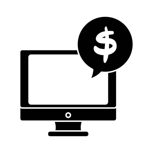 Silueta pantalla ordenador con símbolo de dólar dentro de la burbuja de chat — Vector de stock