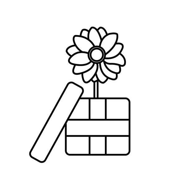 Line flowers petals inside present gift box — Stock Vector