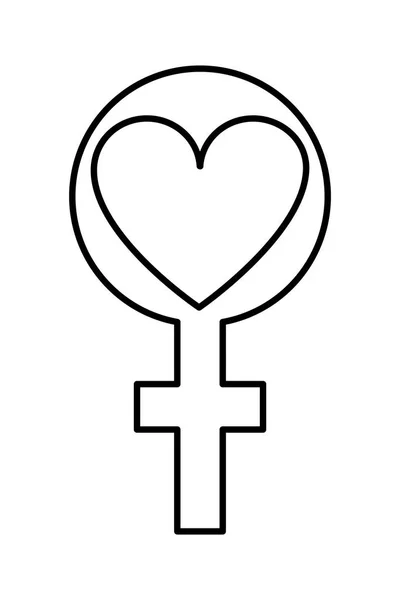 Línea mujer sexo signo con corazón diseño — Vector de stock