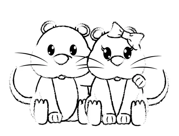Grunge ποντίκι ζευγάρι χαριτωμένο ζώο μαζί — Διανυσματικό Αρχείο