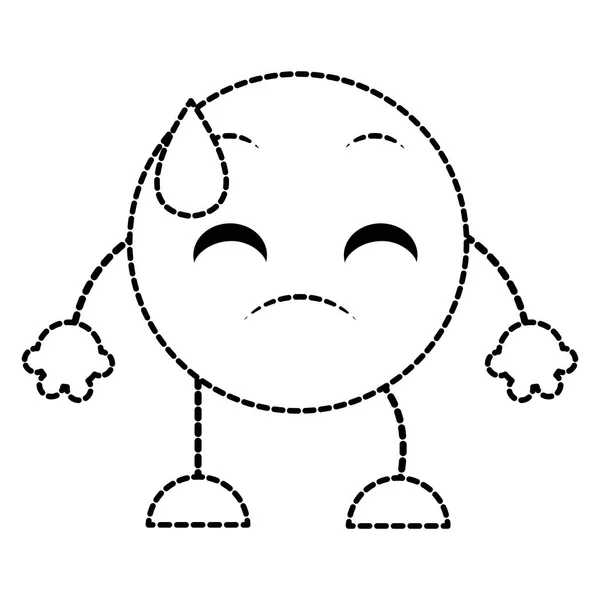 Forme pointillée transpiration expression emoji avec bras et jambes — Image vectorielle