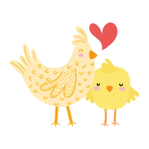 Färgglad höna och chick kärlek och familj tillsammans — Stock vektor