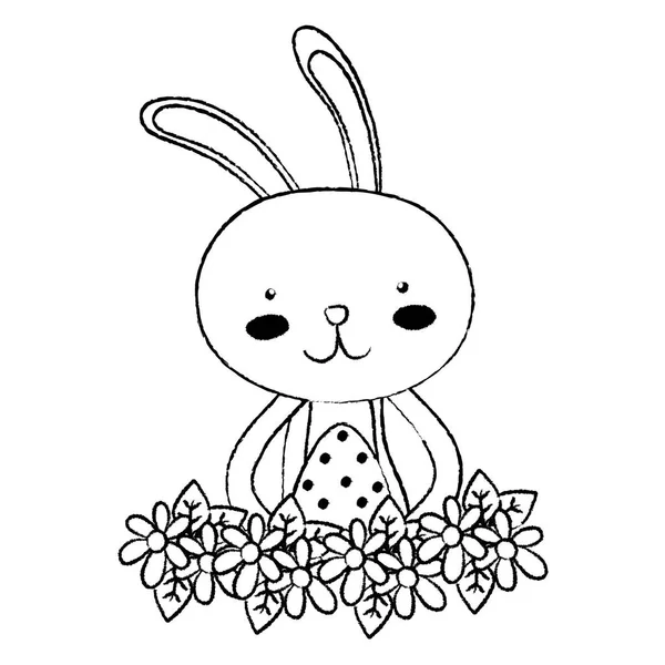 Grunge rabbit animal with egg easter with flowers — Stock Vector