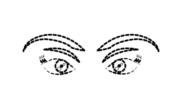 Gepunktete Form Schönheit Frauenaugen mit Augenbrauen und Wimpern — Stockvektor