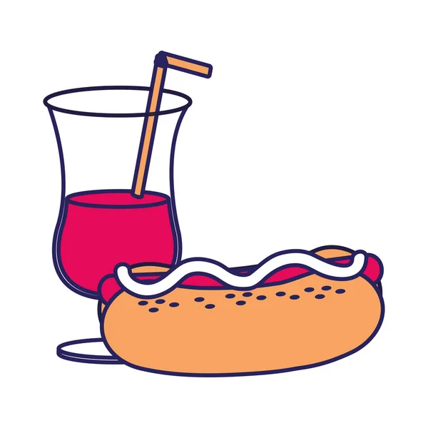 Hot Dog Bebida Comida Rápida Urbana Sabrosa Tema Del Menú — Vector de stock