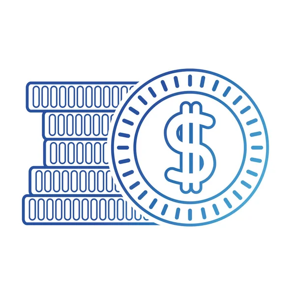 Blauwe lijn munten contant geld met peso symbool — Stockvector