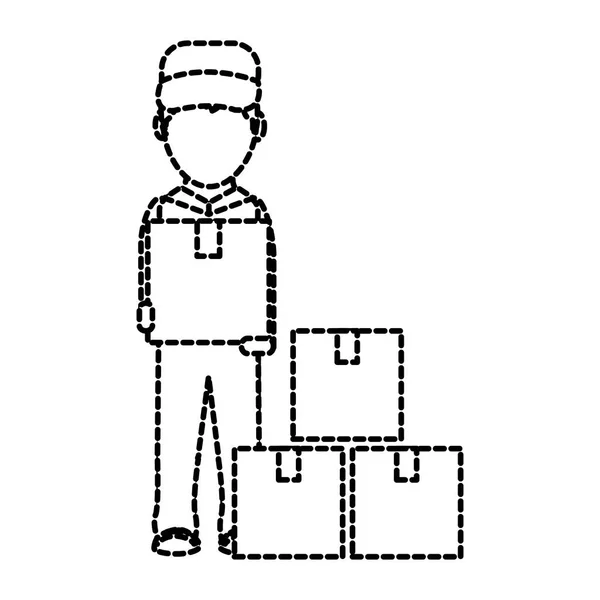 Caixa Homem Transporte Entrega Logística Tema Design Isolado Ilustração Vetorial — Vetor de Stock