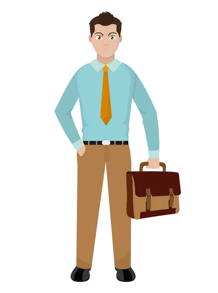 Hombre elegante con maleta y ropa de estilo — Vector de stock