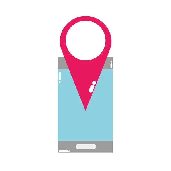 Colorida tecnología de teléfonos inteligentes con mapa de símbolo de ubicación — Vector de stock