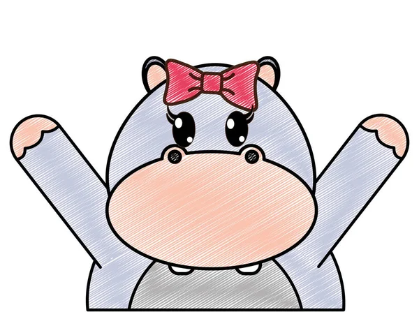 Râpé adorable femelle hippopotame animal avec les mains en l'air — Image vectorielle