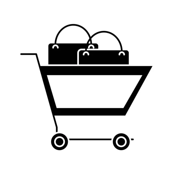 Silhouette shopping car with market buy bag — Stock Vector