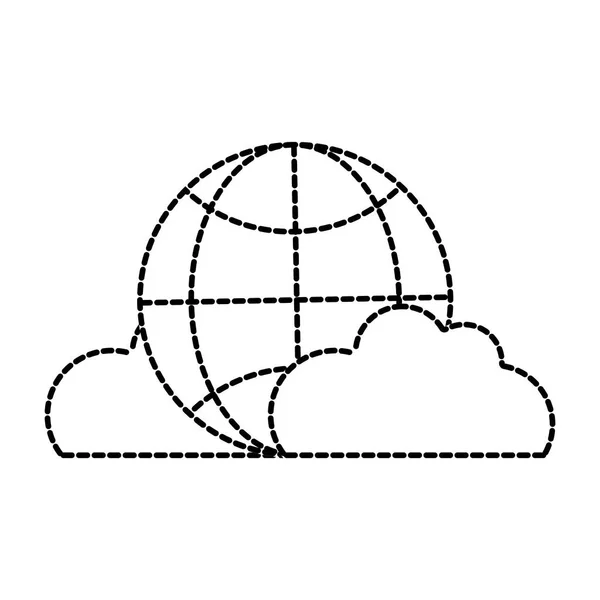 Kropkowane kształt globalnego połączenia technologii z ikona chmury — Wektor stockowy