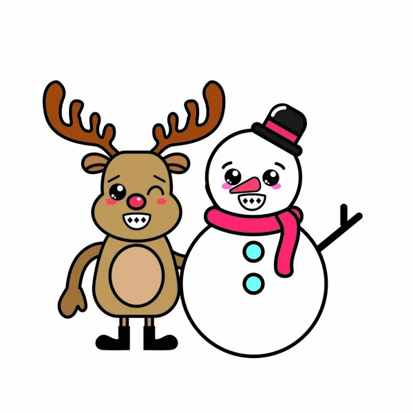Rendieren Sneeuwpop Van Merry Christmas Seizoen Geïsoleerde Themaontwerp Vectorillustratie — Stockvector
