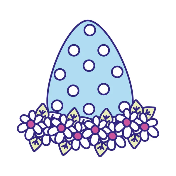 Vollfarbige Ostereier mit Punkten und Blumenschmuck — Stockvektor