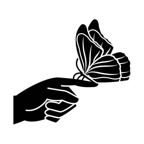 Main silhouette avec beauté papillon insecte animal — Image vectorielle