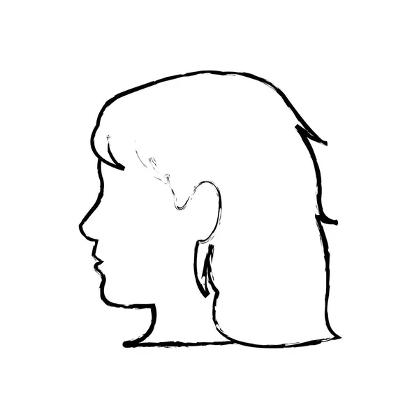 Tête de femme contour grunge avec design de coiffure — Image vectorielle