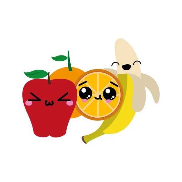 Яблучний Апельсин Банан Теми Здорової Органічної Їжі Ізольований Дизайн Векторні — стоковий вектор
