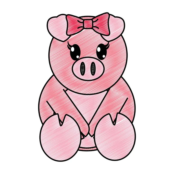 Grated female pig cute animal with ribbon bow — Stock Vector