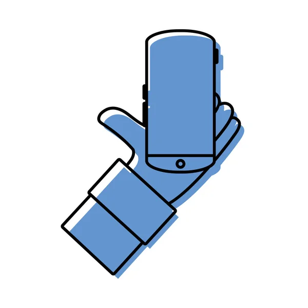 Main couleur homme avec smartphone technologie mobile — Image vectorielle