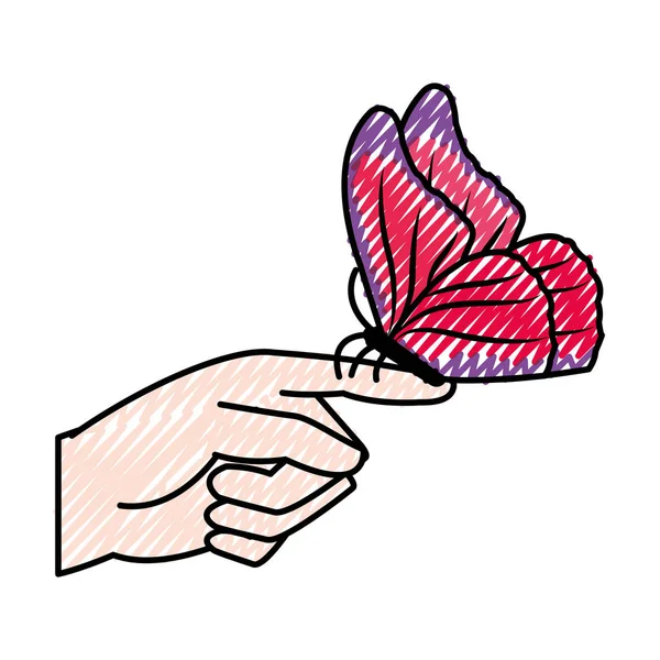 Main râpée avec beauté papillon insecte animal — Image vectorielle