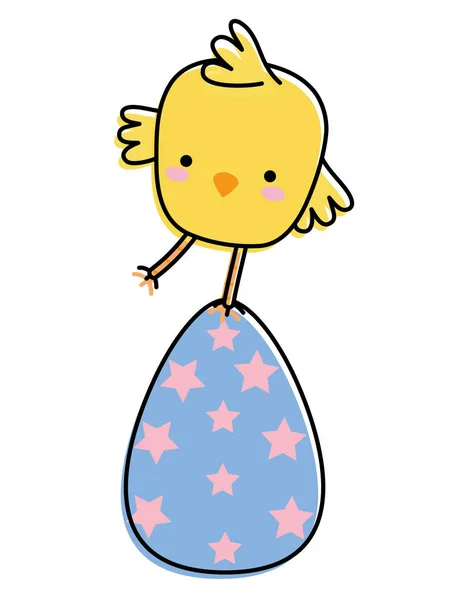 线颜色的小鸡与复活节彩蛋玩庆祝 — 图库矢量图片