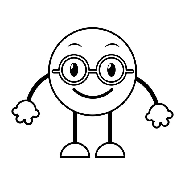 Linha expressão emoji nerd com braços e pernas — Vetor de Stock