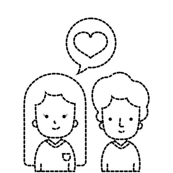 Forma punteada pareja junto con el corazón dentro de la burbuja de chat — Vector de stock