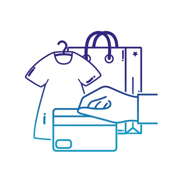 Robe de ligne dégradée vêtements et la main avec carte de crédit — Image vectorielle