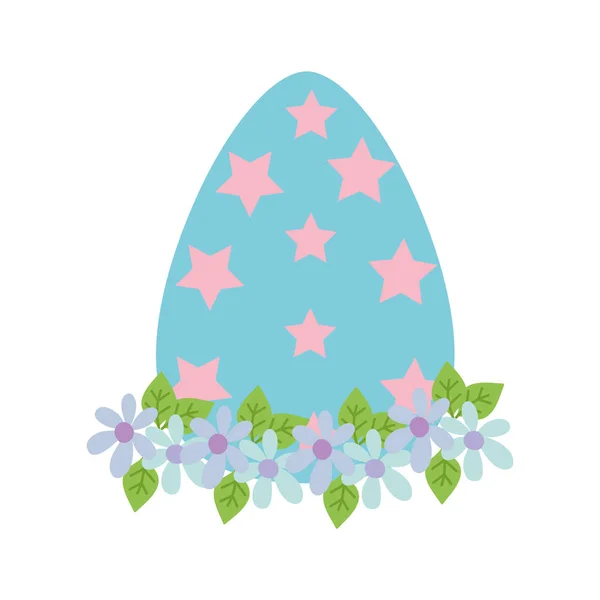 Pascua de huevo colorido con decoración de estrellas y flores — Vector de stock