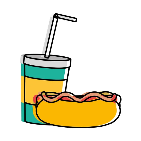 Hot Dog Bebida Comida Rápida Urbana Sabrosa Tema Del Menú — Vector de stock