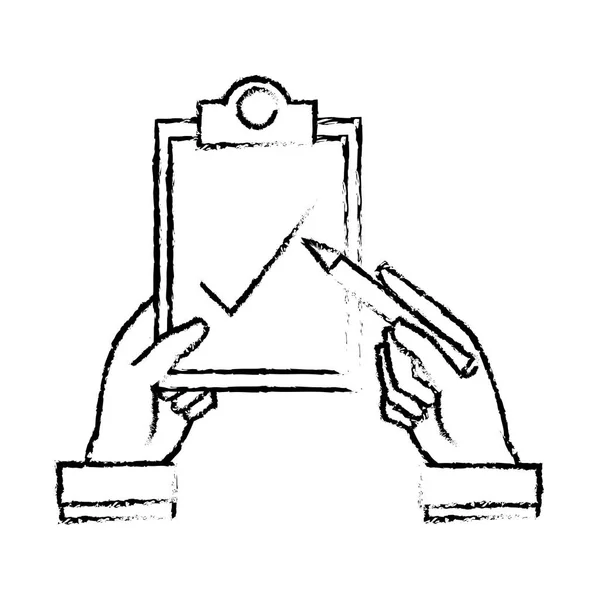 Grunge mies kädet kynällä ja tarkistuslista asiakirja — vektorikuva