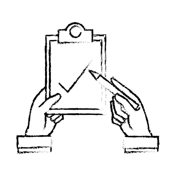 用笔和检查列表文档的人的手 — 图库矢量图片