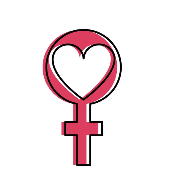 Movimiento color mujer sexo signo con corazón diseño — Vector de stock