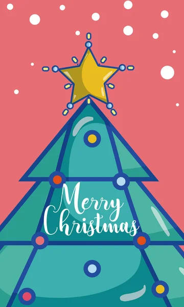 Merry Christmas Card Tree Cartoons Vector Illustration Graphic Design — Stock Vector