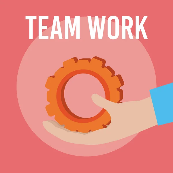 Business Teamwork Hand Met Versnellingen Tekenfilms Vector Illustratie Grafisch Ontwerp — Stockvector