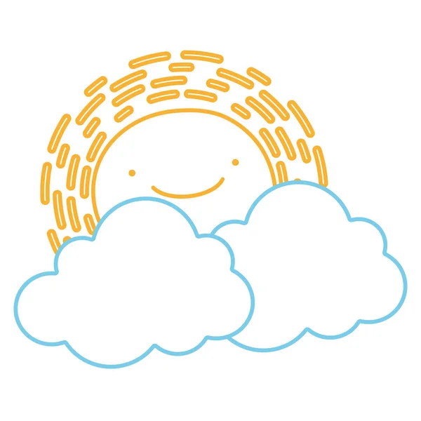 네온 라인 귀여운 행복 해 구름 자연 날씨 — 스톡 벡터