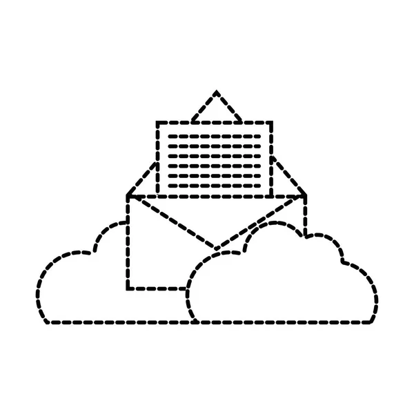 Carta de correo electrónico de forma punteada con información de documentos y nubes — Vector de stock