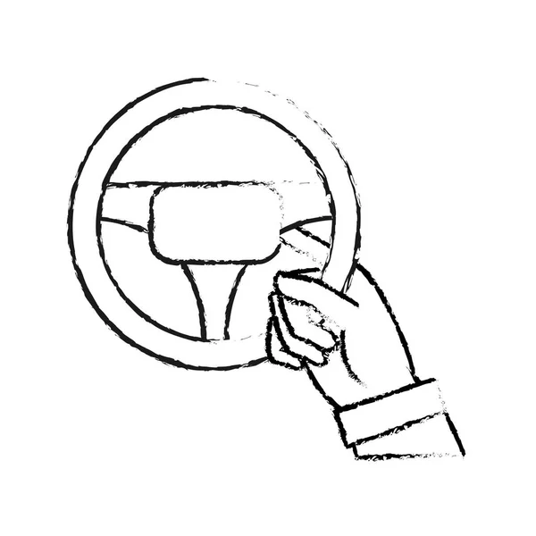 粗野的人手与方向盘驾驶 — 图库矢量图片