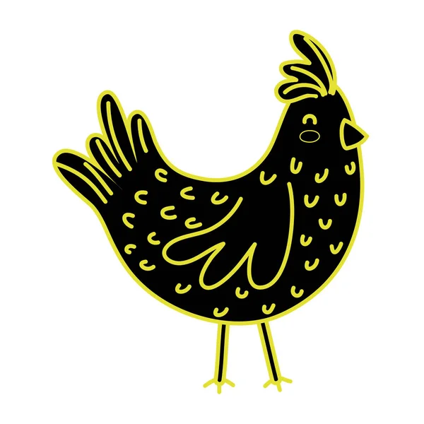 Néon plat poule ferme oiseau animal avec des ailes — Image vectorielle