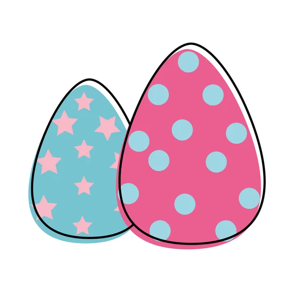 Line color eggs easter with points and stars decoration — Stock Vector