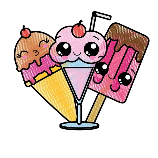 Helado Dulce Postre Tema Alimentos Diseño Aislado Ilustración Vectorial — Vector de stock