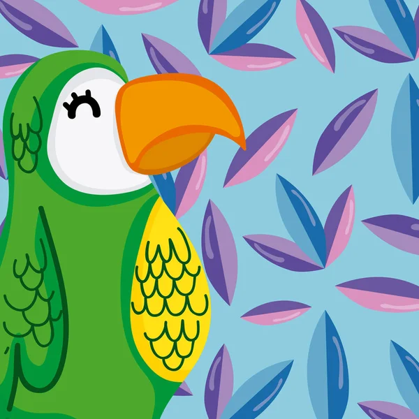 Exotische Vögel Cartoon Über Tropischen Blättern Hintergrund Vektor Illustration Grafik — Stockvektor