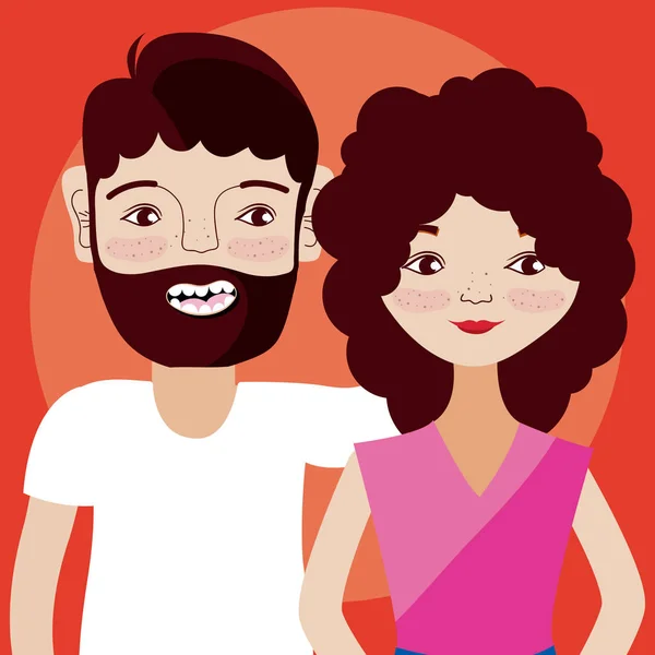 Jonge Vrouw Man Cartoon Kleurrijke Achtergrond Vector Illustratie Grafisch Ontwerp — Stockvector