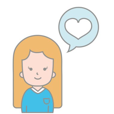 çizgi rengi kadınla saç tasarım ve kalp sohbet kabarcığı