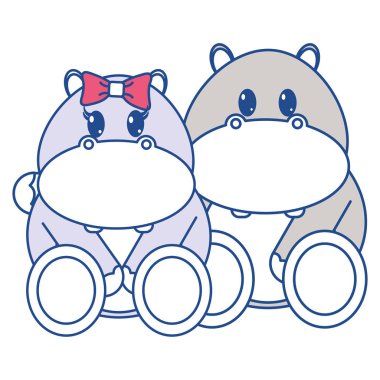 çizgi rengi su aygırı sevimli hayvan birlikte çift