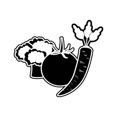 Brokoli domates ve havuç sebze sağlıklı ve organik gıda Tema izole tasarım vektör çizim